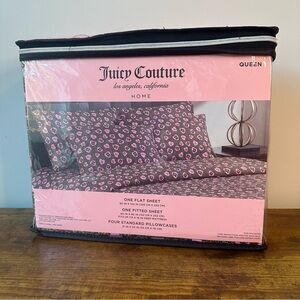 New Juicy Couture Queen Size 6 pc Leopard Cherry Pink Heart Bedding Sheet Set